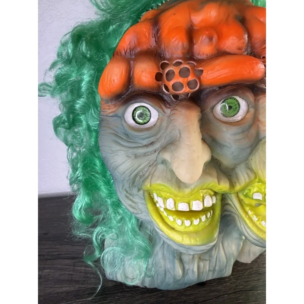 Vintage Fun World Mask #9223 Two Face Green Eyes Hair. 80s Costumes.